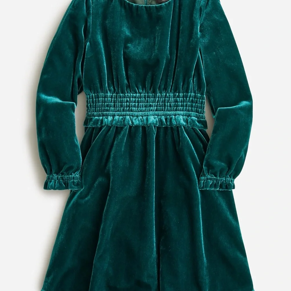 Crewcuts Girls' Smocked Velvet dress Green 10